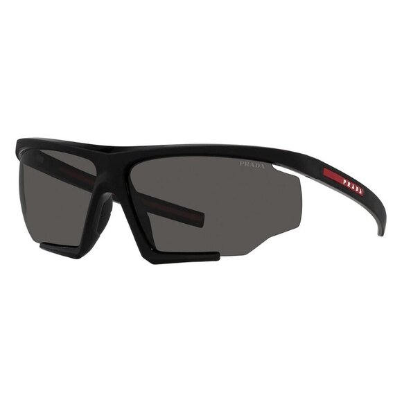New PRADA LINEA ROSSA Black Semi Rimless Rectangle PS 07YS DG0-06F Sunglasses Wo - Picture 1 of 4